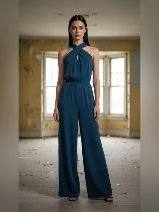 Maggy London Sophisticated & Flattering Cross-Neck Wide-Leg Jumpsuit - Picture 1 of 3